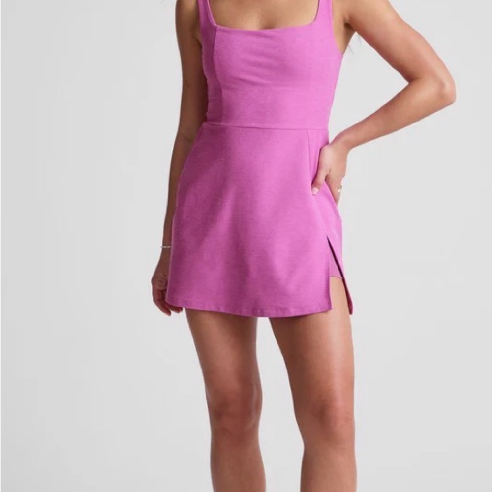 Beyond Yoga Fuchsia Square-Neck Mini Dress with Side Slit